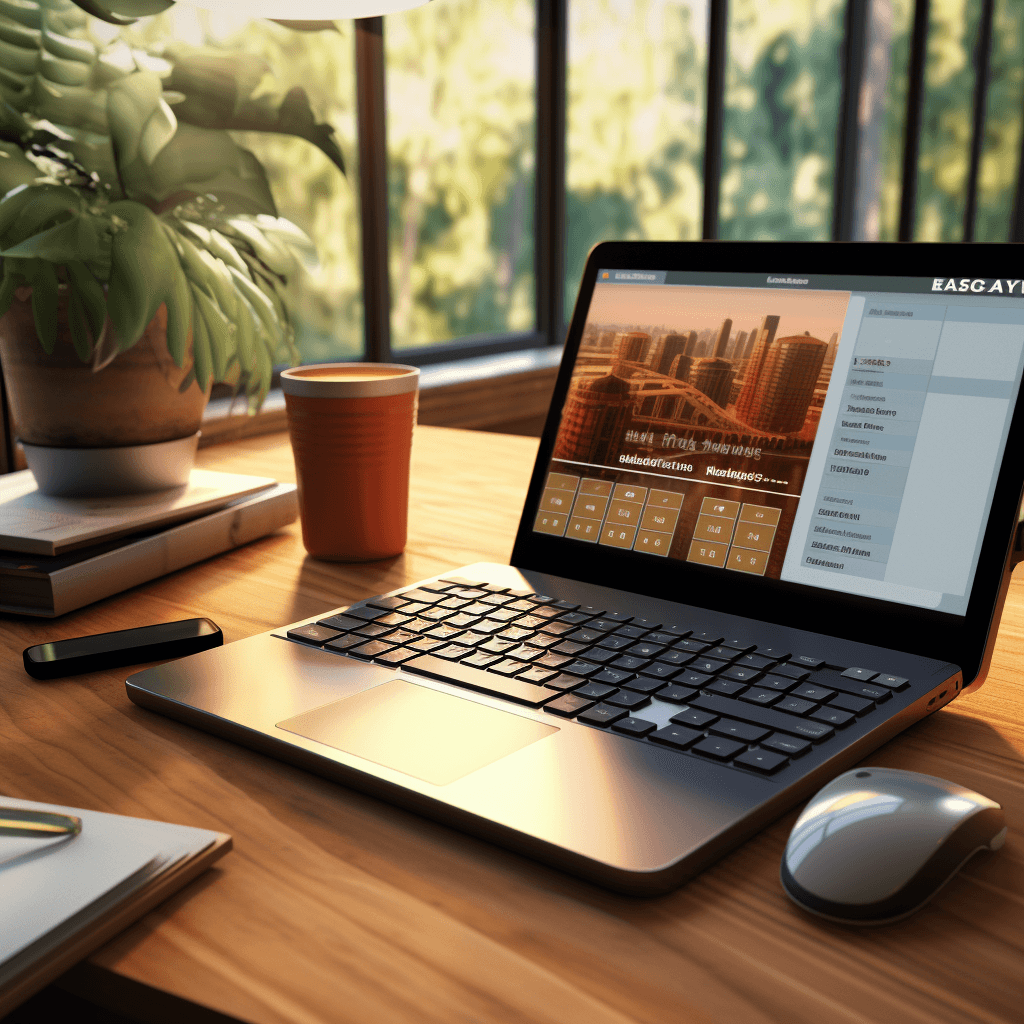 Automated accounting and payment process on a laptop with greenery in the background