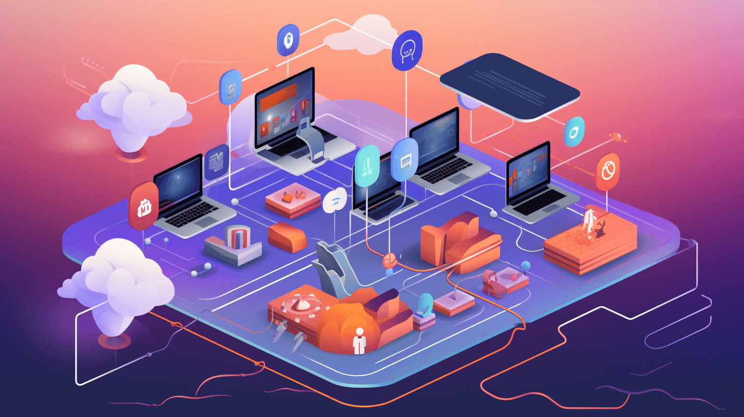 Diagram connecting different solutions, representing an ecosystem of collaborating companies