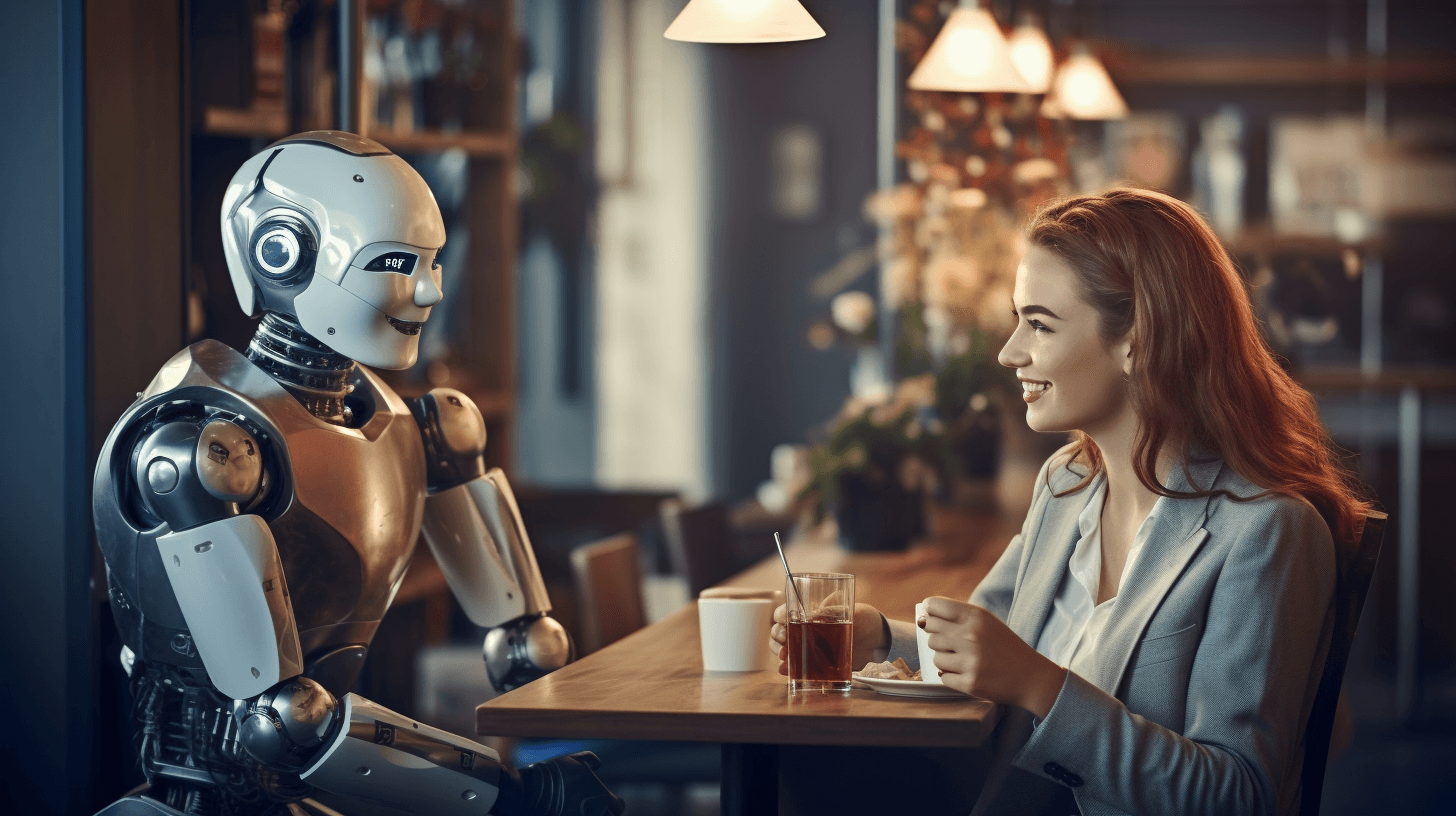 Customer seeking support from a friendly humanoid robot