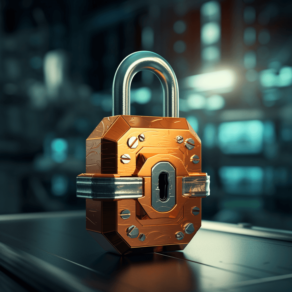 Futuristic padlock on a table with strong advanced security systems